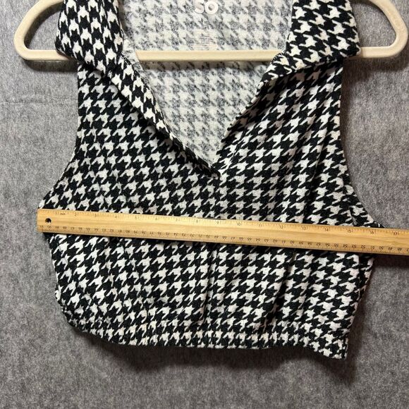 SO Houndstooth Crop Top‎ Sleeveless Collared Blouse Black White, L - Picture 3 of 5